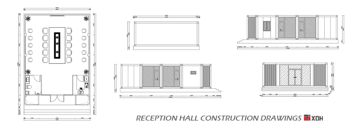 Export US Flat pack container houses used as reception halls and conference centers