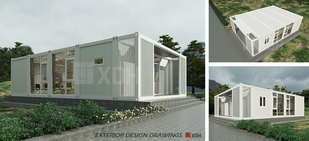 Export US Flat pack container houses used as reception halls and conference centers