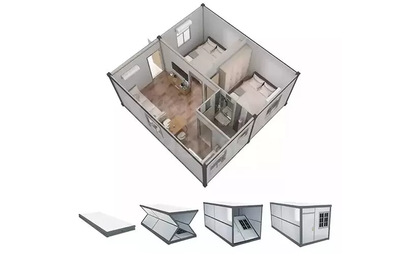 20ft Steel Structures Folding Living Prefab Modular Homes Stackable Foldable Container House