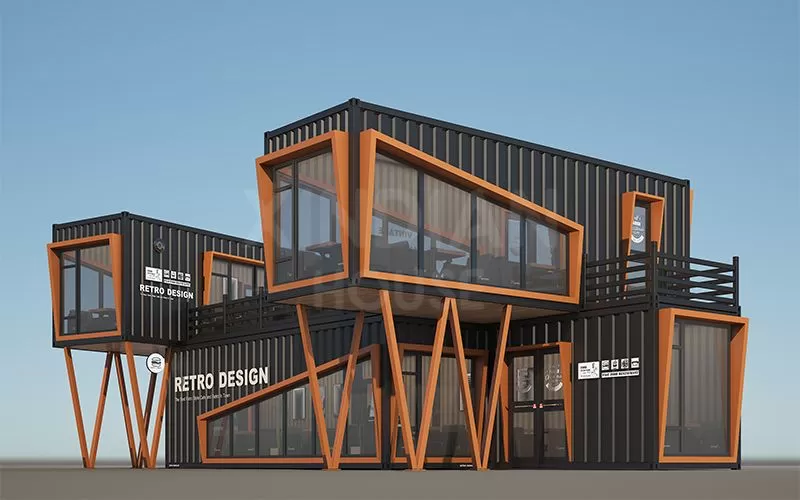 Modular containerized commercial building used as B&B hotel