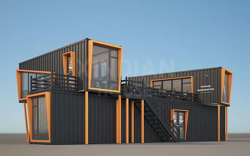 Modular containerized commercial building used as B&B hotel