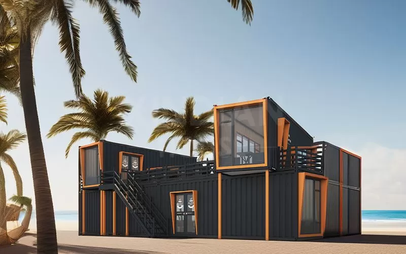 Modular containerized commercial building used as B&B hotel