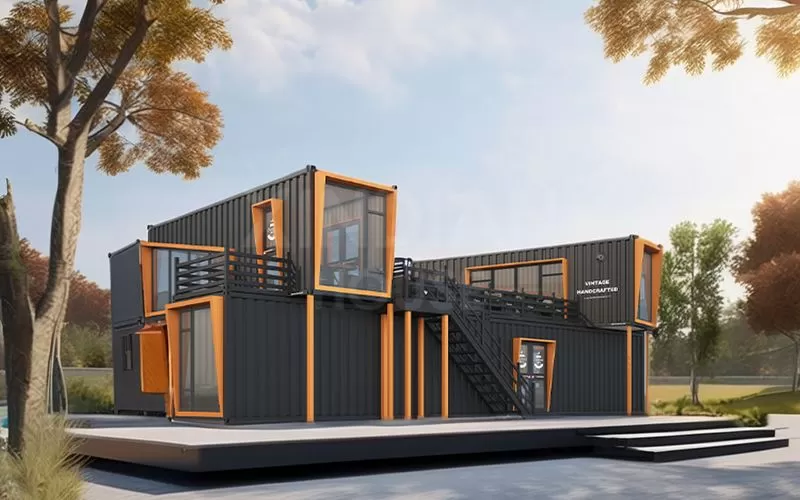 Modular containerized commercial building used as B&B hotel