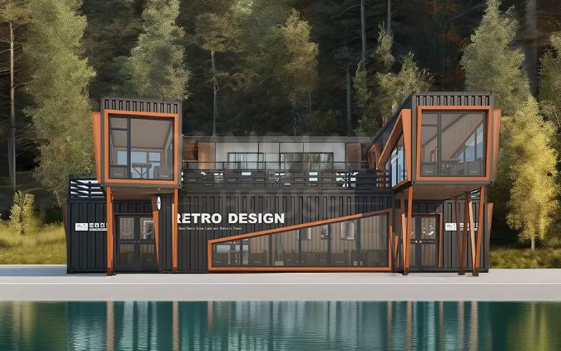 Modular containerized commercial building used as B&B hotel