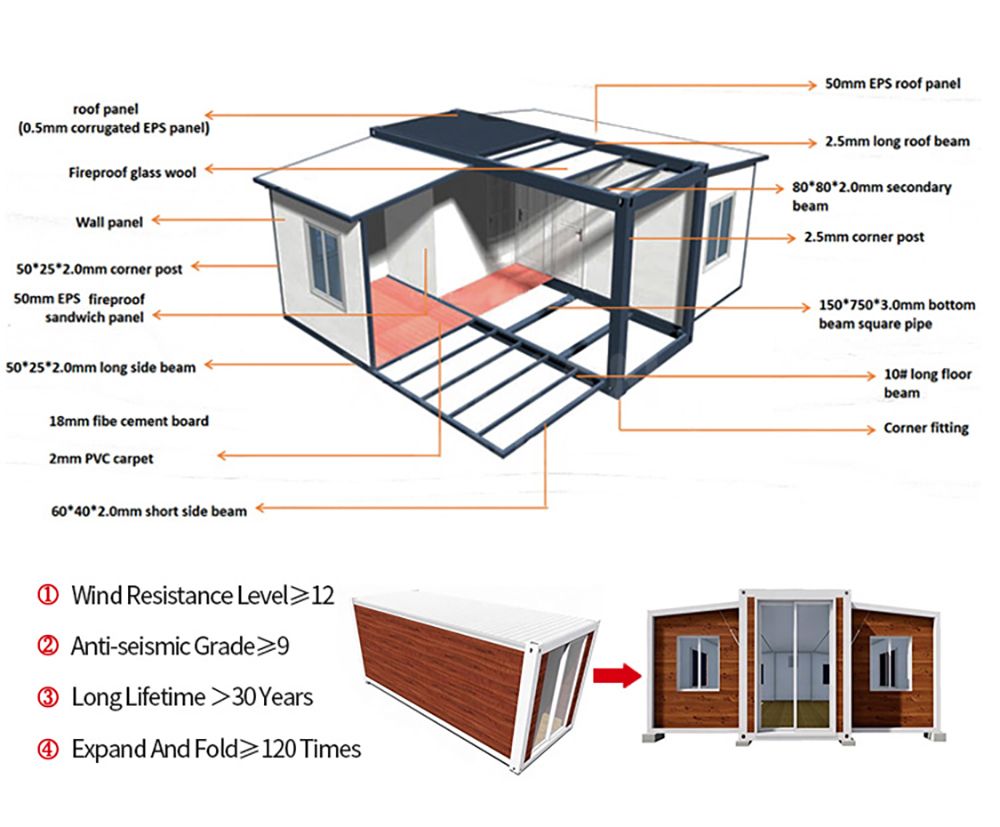 Removable 20ft 40ft  australia expandable container house with bathroom and kitchen